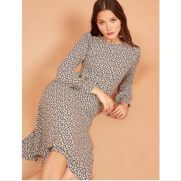 Reformation Josephine Midi Dress Floral Pattern Navy Blue size 2 - Picture 2 of 13